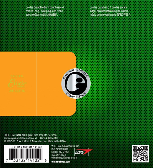 Elixir 14102 NanoWeb 50-105 Long Scale – struny do gitary basowej