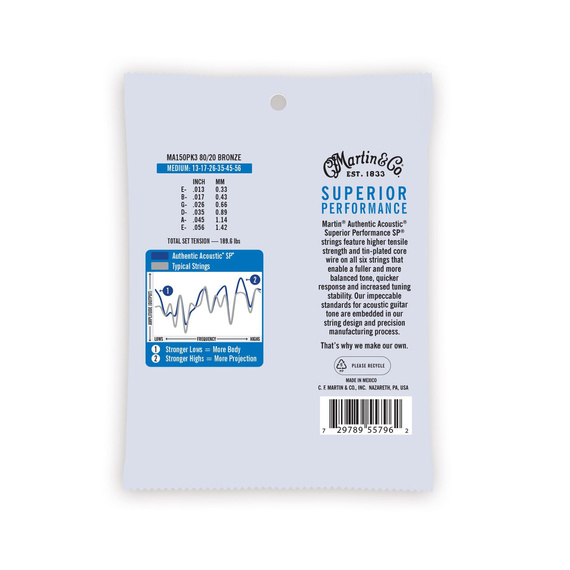 Martin MA150PK3 13-56 – struny akustyczne 80/20, trójpak